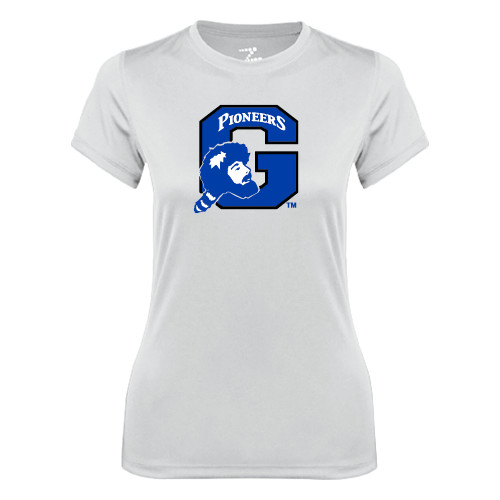  Womens White Performance Tee - Secondary Logo