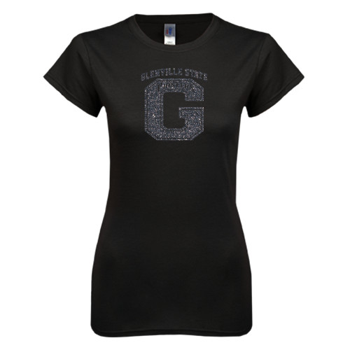  Next Level Womens Black Boyfriend Tee - Primary Logo Graphite Glitter