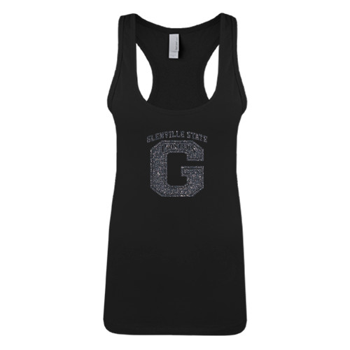  Next Level Womens Black Racerback Tank  - Primary Logo Graphite Glitter