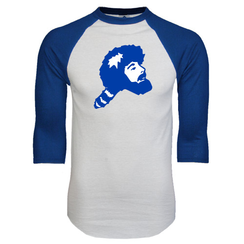  White/Royal Raglan Baseball T Shirt - Pioneer Head