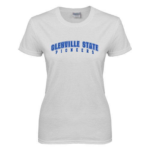  Womens White Short Sleeve Tee - Glenville State Pioneers Arched