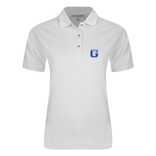  Womens Silk Touch White Pique Polo - Primary Logo