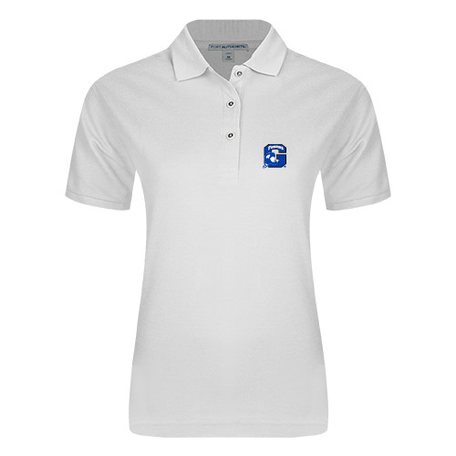  Womens Silk Touch White Pique Polo - Secondary Logo