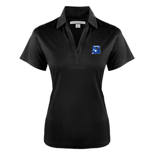  Womens Black Performance Fine Jacquard Polo - Secondary Logo