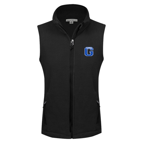  Womens Black Fleece Full Zip Vest - Primary Logo