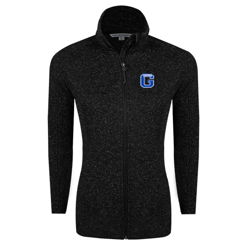  Womens Black Heather Fleece Jacket - Primary Logo