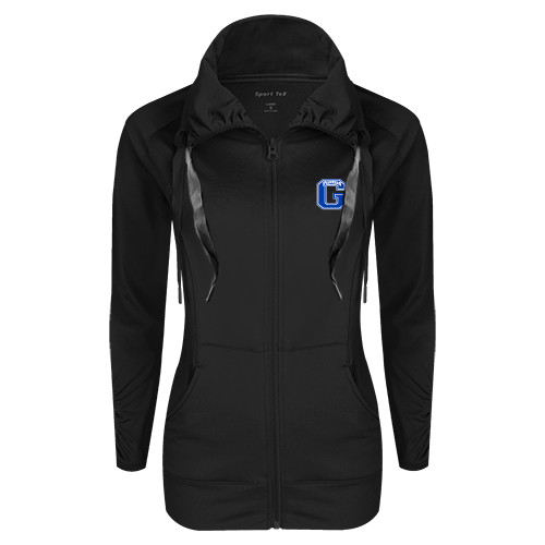 Womens Black Sport Wick Stretch Full Zip Jacket - Primary Logo