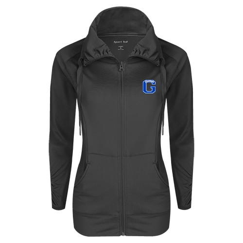  Womens Charcoal Sport Wick Stretch Full Zip Jacket - Primary Logo