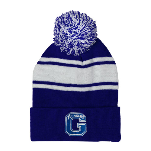  Royal/White Two Tone Knit Pom Beanie w/Cuff - Primary Logo