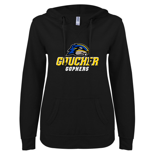 Goucher ENZA Womens Black V Notch Raw Edge Fleece Hoodie