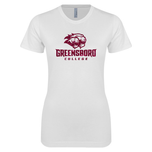  Next Level Womens White Boyfriend Tee - M Hot Pink Glitter
