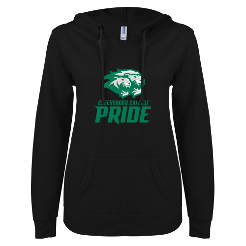  ENZA Womens Black V Notch Raw Edge Fleece Hoodie - GC Pride Lions