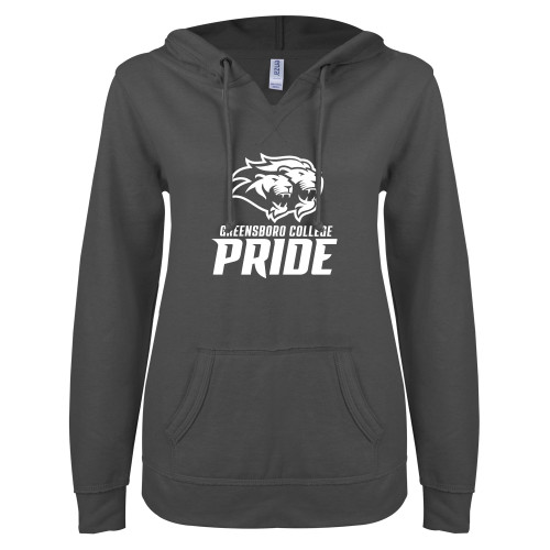 ENZA Womens Dark Heather V Notch Raw Edge Fleece Hoodie - GC Pride Lions