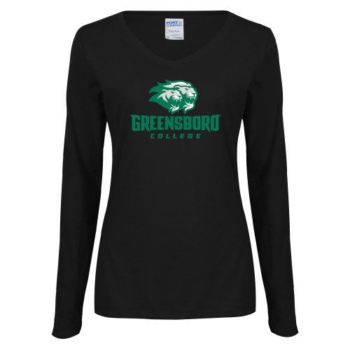  Womens Black Long Sleeve V Neck Tee  - Primary Mark