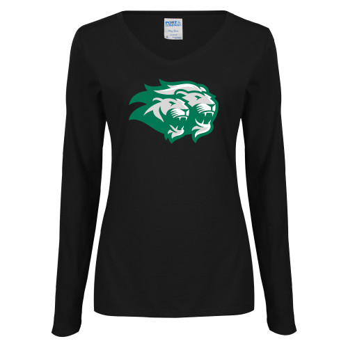  Womens Black Long Sleeve V Neck Tee  - Lions