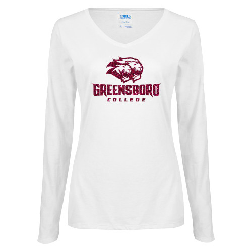  Womens White Long Sleeve V Neck Tee - M Hot Pink Glitter