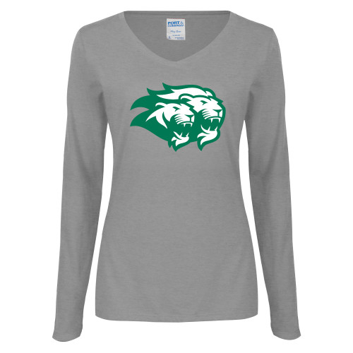  Womens Grey Long Sleeve V Neck Tee  - Lions