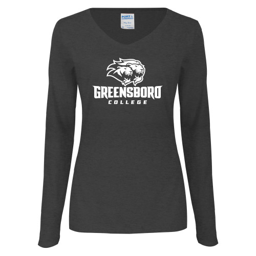  Womens Dark Heather Long Sleeve V Neck Tee  - Primary Mark