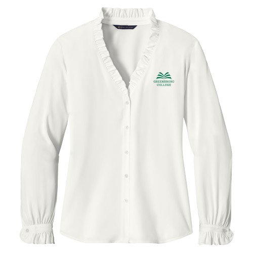  Brooks Brothers Womens Off White Long Sleeve Ruffle Collar Blouse - Institutional Mark