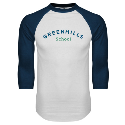  White/Navy Raglan Baseball T Shirt - Arch. Wordmark