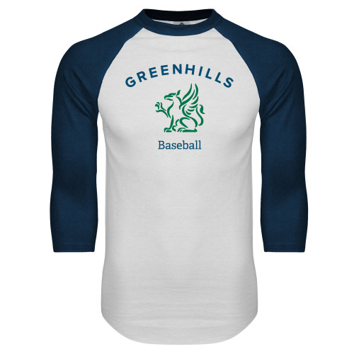  White/Navy Raglan Baseball T Shirt - Baseball