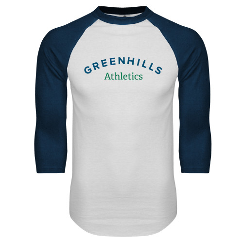  White/Navy Raglan Baseball T Shirt - Athletics Arch.
