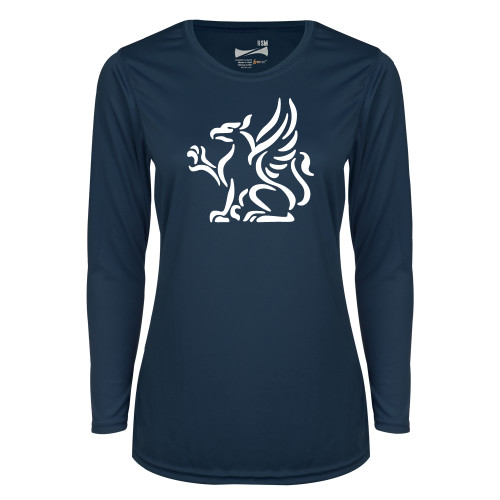  Womens Navy Performance Long Sleeve V Neck Shirt - Gryphon