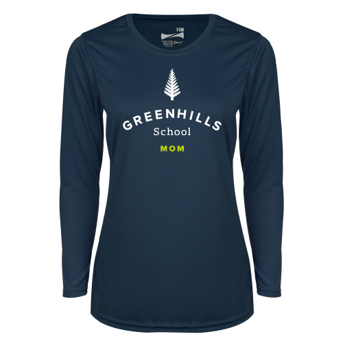  Womens Navy Performance Long Sleeve V Neck Shirt - Mom