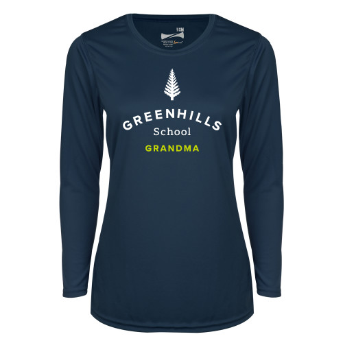  Womens Navy Performance Long Sleeve V Neck Shirt - Grandma