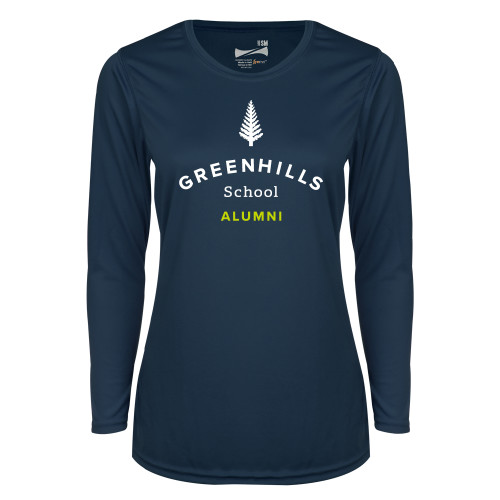  Womens Navy Performance Long Sleeve V Neck Shirt - Alumni