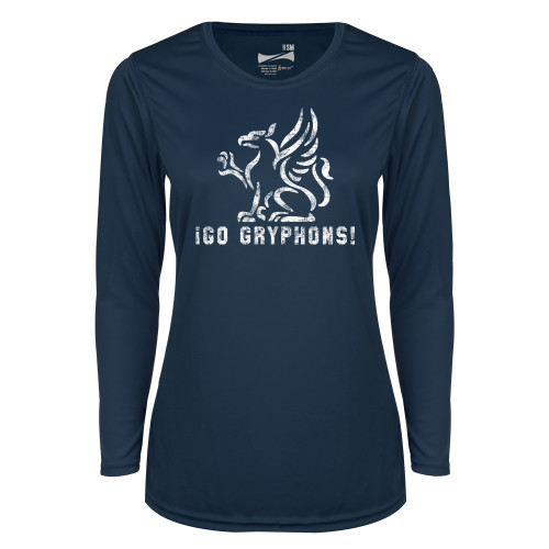  Womens Navy Performance Long Sleeve V Neck Shirt - Greenhills Dist.