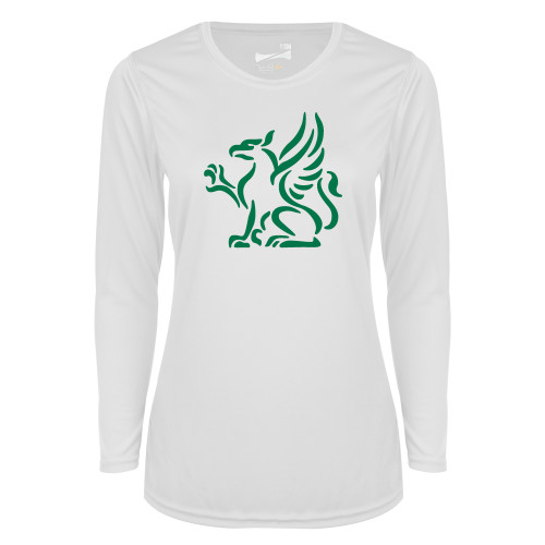  Womens White Performance Long Sleeve V Neck Shirt - Gryphon