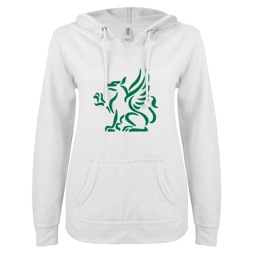  ENZA Womens White V Notch Raw Edge Fleece Hoodie - Gryphon