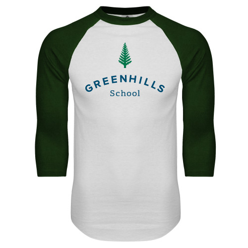  White/Dark Green Raglan Baseball T Shirt - Primary Mark