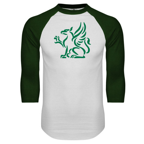  White/Dark Green Raglan Baseball T Shirt - Gryphon