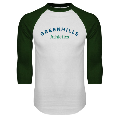  White/Dark Green Raglan Baseball T Shirt - Athletics Arch.