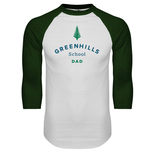  White/Dark Green Raglan Baseball T Shirt - Dad