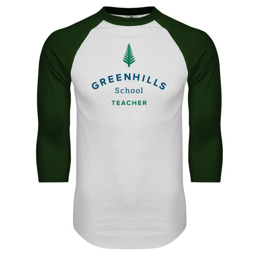  White/Dark Green Raglan Baseball T Shirt - Teacher