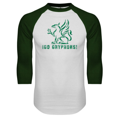  White/Dark Green Raglan Baseball T Shirt - Greenhills Dist.