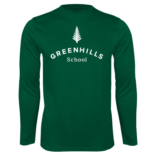  Dark Green Performance Long Sleeve Shirt - Primary Mark