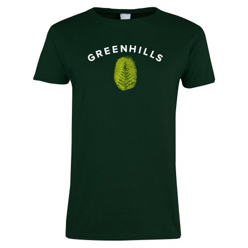  Womens Dark Green Short Sleeve Tee - Greenhills Fingerprint