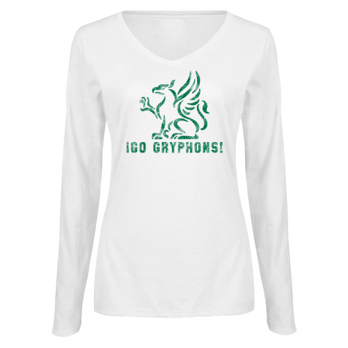  Womens White Long Sleeve V Neck Tee - Greenhills Dist.