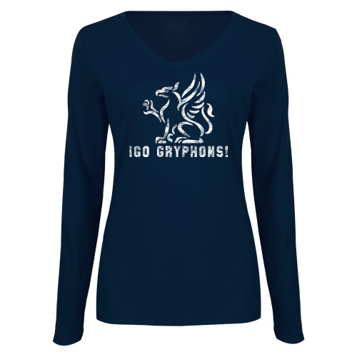  Womens Navy Long Sleeve V Neck Tee - Greenhills Dist.