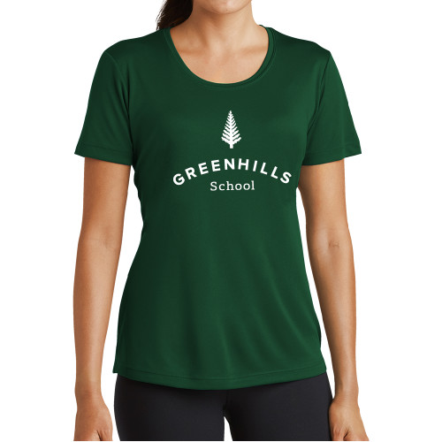  Womens Dark Green Performance Short Sleeve Tee - Primary Mark