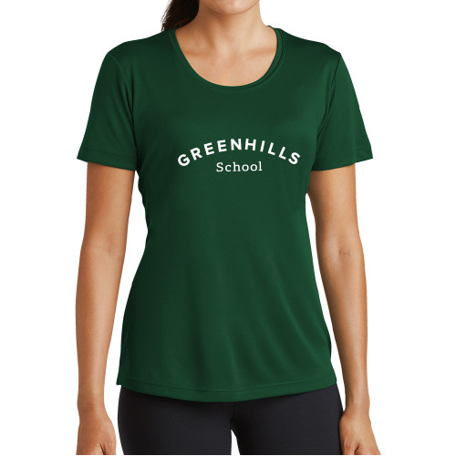  Womens Dark Green Performance Short Sleeve Tee - Arch. Wordmark