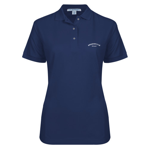  Womens Silk Touch Navy Pique Polo - Arch. Wordmark