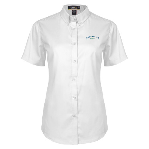  Womens White Twill Button Up Short Sleeve - Arch. Wordmark