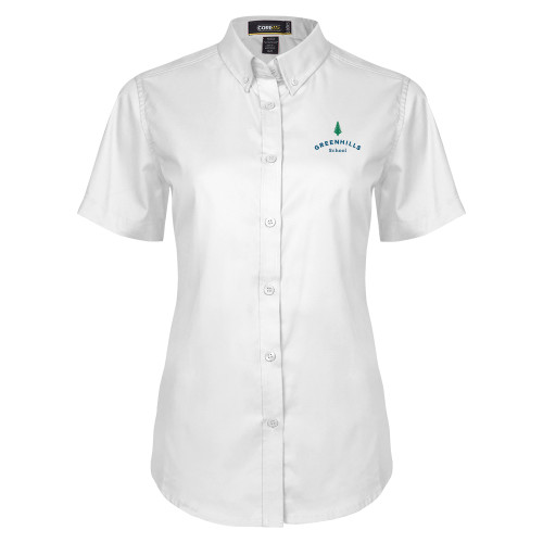  Womens White Twill Button Up Short Sleeve - Primary Mark