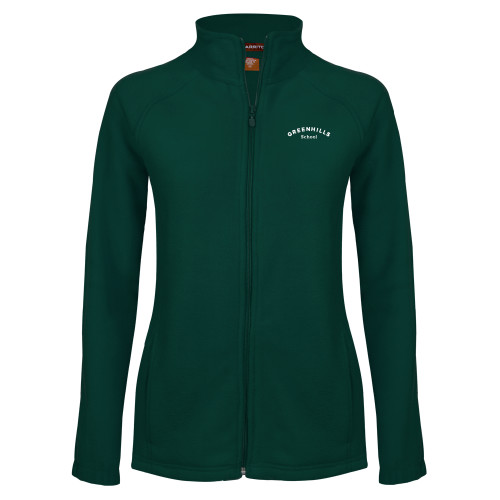  Womens Dark Green Fleece Full Zip Jacket - Arch. Wordmark