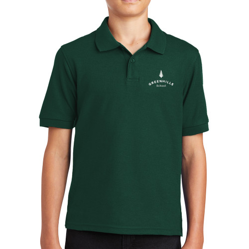  Youth Dark Green Silk Touch Polo - Primary Mark